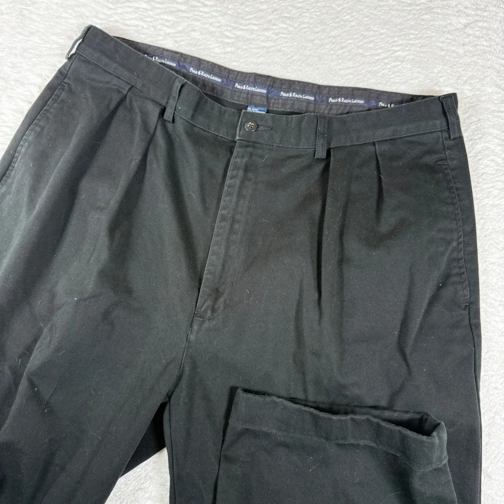 Polo Ralph Lauren Andrew Pant Mens 38/30 Pants Black Pleated Cuffed Cotton